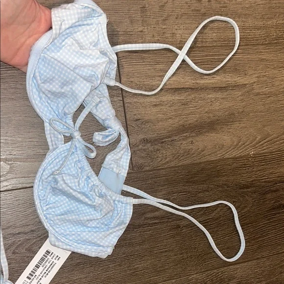 Tie-Front Light Blue Ribbed Bikini Set - Picture 4 of 8